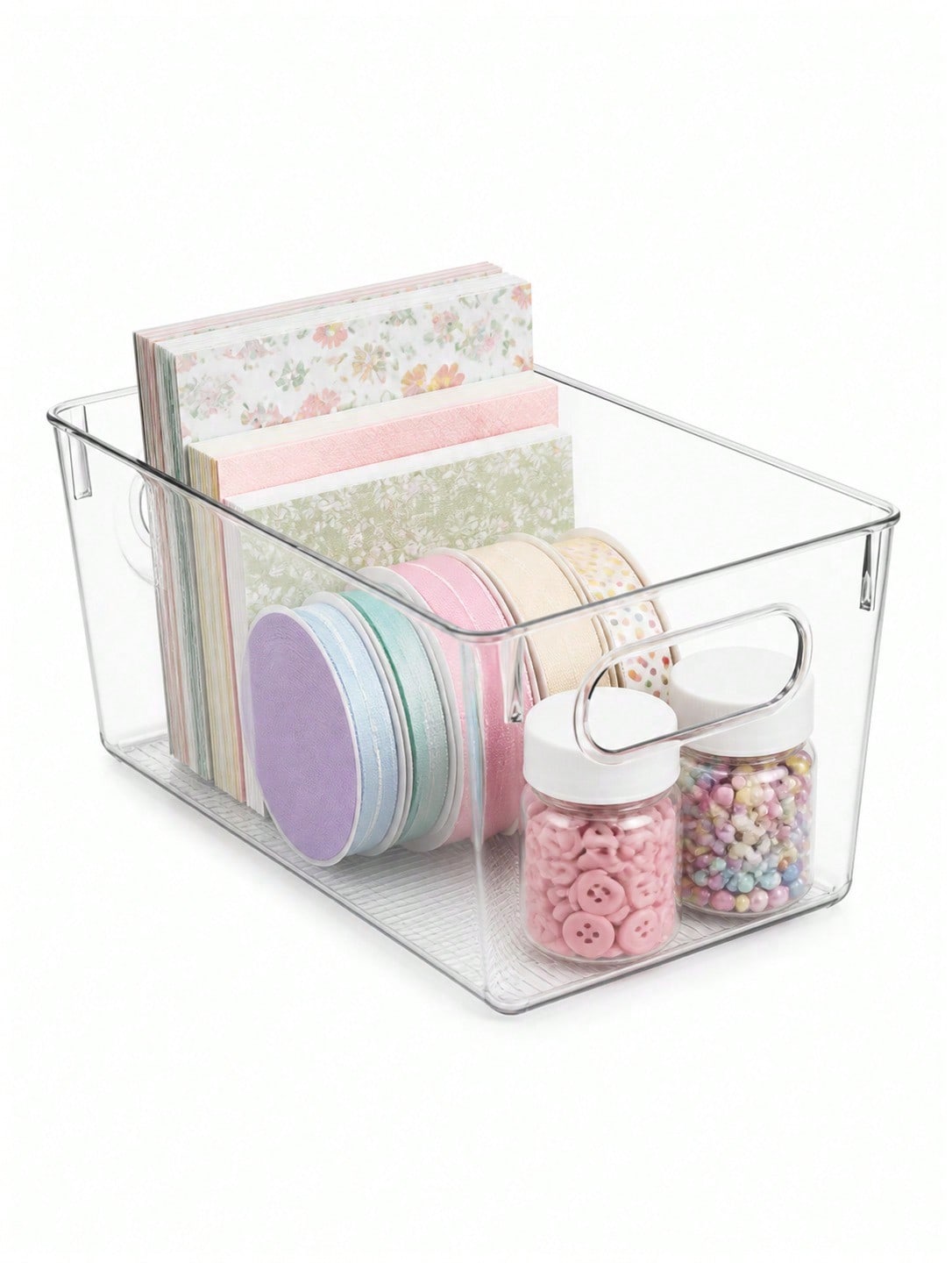 Desk Setup Organizer - 8-delige transparante opbergbakken met handgrepen, open