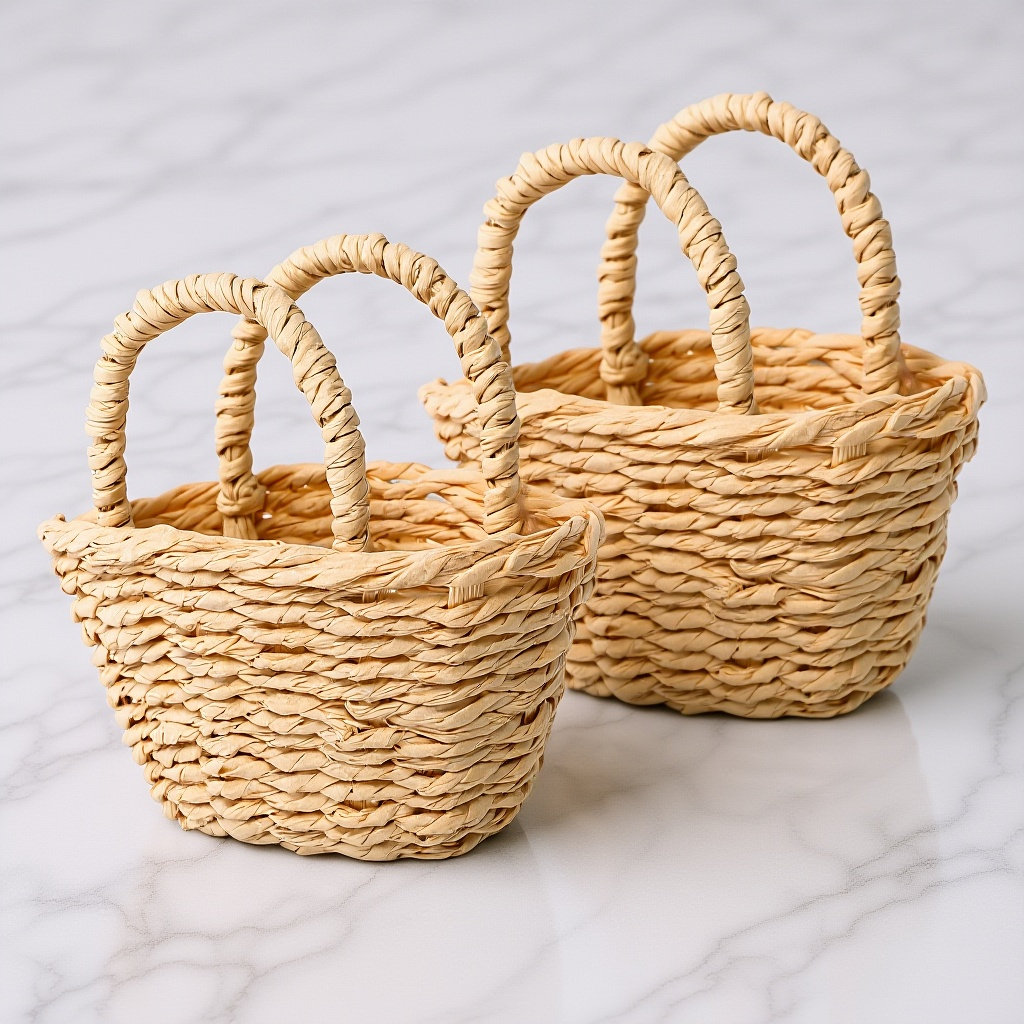 Desk Setup Diy - 2 stuks mini raffia handvatmandje, geweven