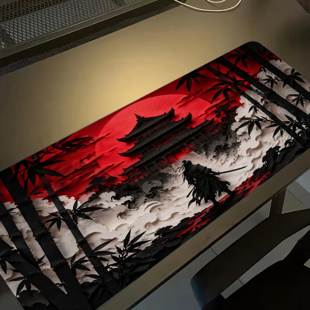 Desk Setup Red - Samurai Red Moon Muismatten Pc-accessoires Bureaumat