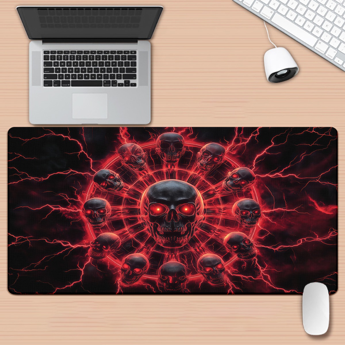 Desk Setup Red - Gotische schedel pentagram gaming bureaumat rode