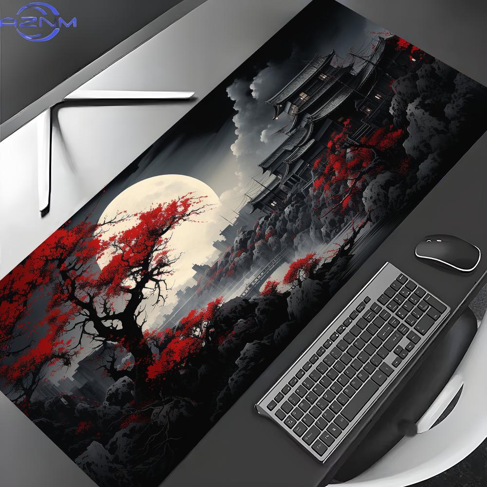 Desk Setup Red - Rood en Zwart Kunstlandschappen Muismat Rubberen