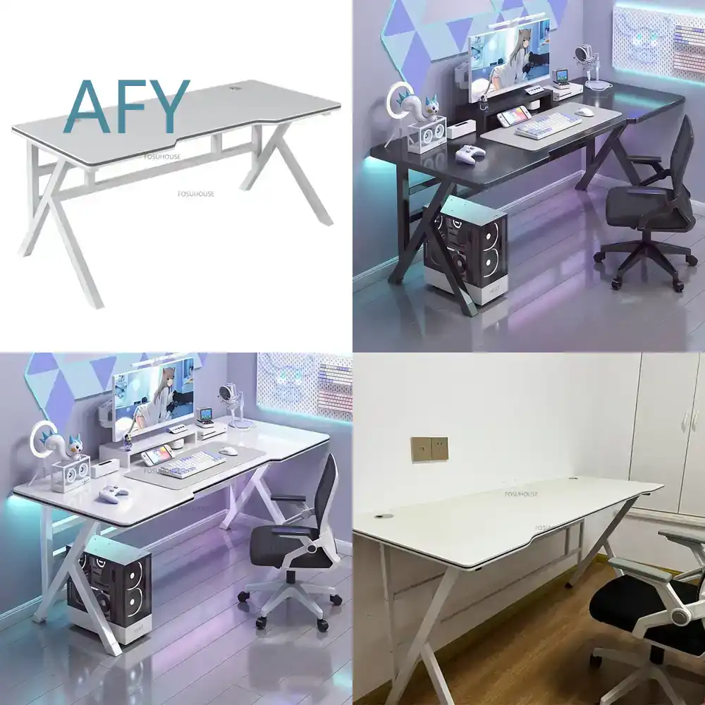 Desk Setup Simple - Scandinavisch computerbureau voor thuiskantoor, slaapkamer, gaming-setup,