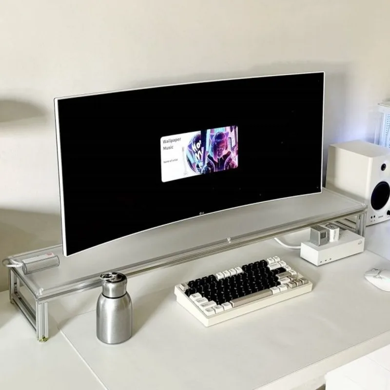 Desk Setup With Laptop And Monitor - Aluminium monitorstandaard Acryl desktopverhoger Laptopplankorganisator Strakke