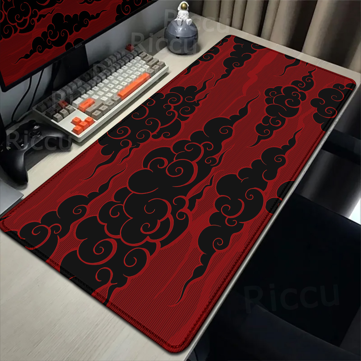 Desk Setup Red - Grote Rode Wolk Gamer Muismat Natuurlijk