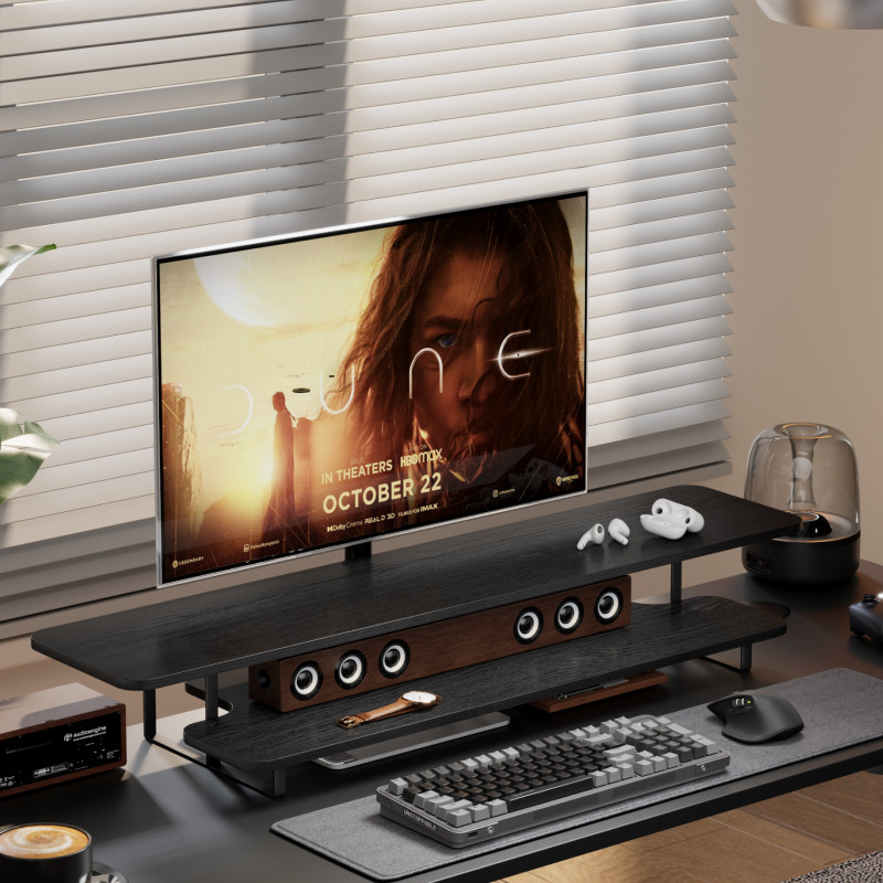 Monitorstandaard met walnoot a - Desk Setup With Laptop And Monitor recensie en prijs