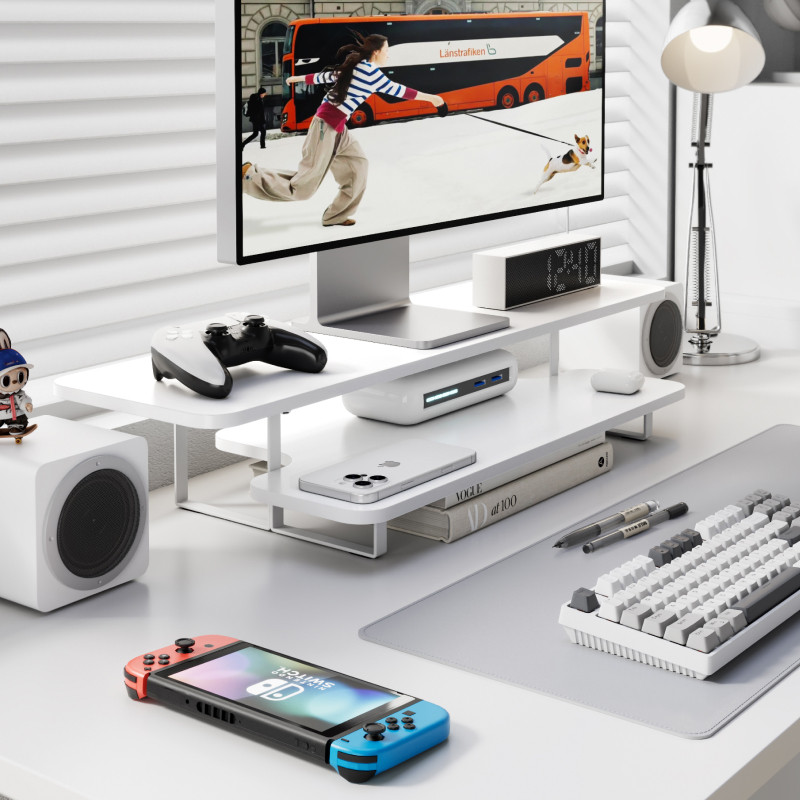 Monitorstandaard met walnoot a - Desk Setup With Laptop And Monitor recensie en prijs