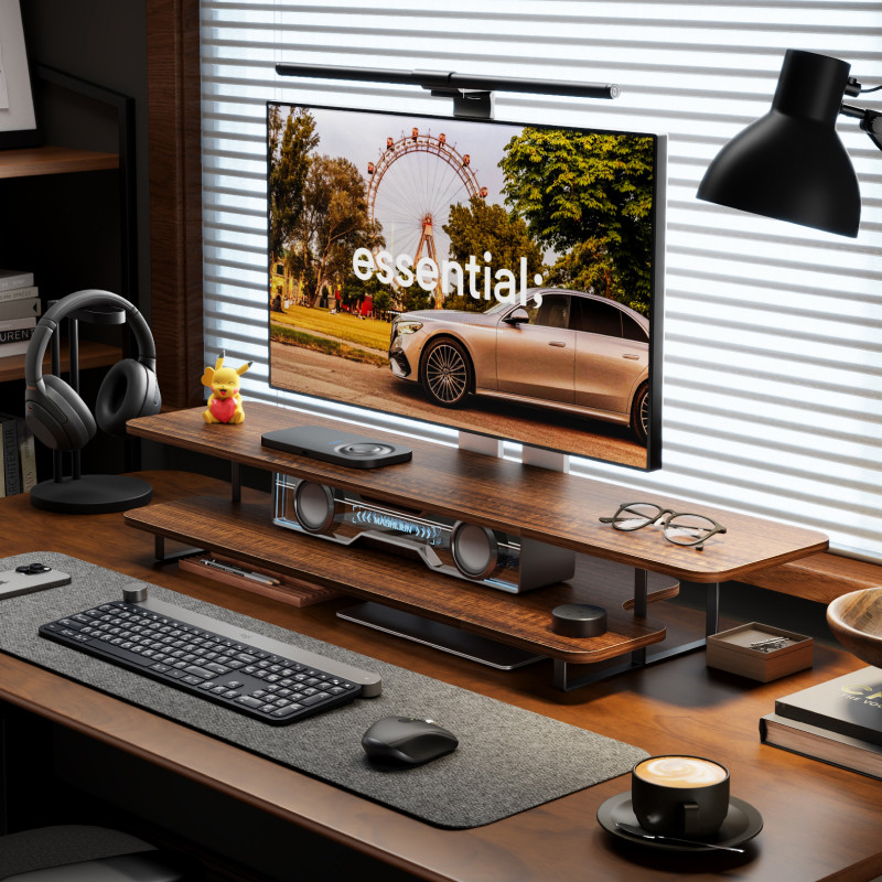 Monitorstandaard met walnoot a - Desk Setup With Laptop And Monitor recensie en prijs