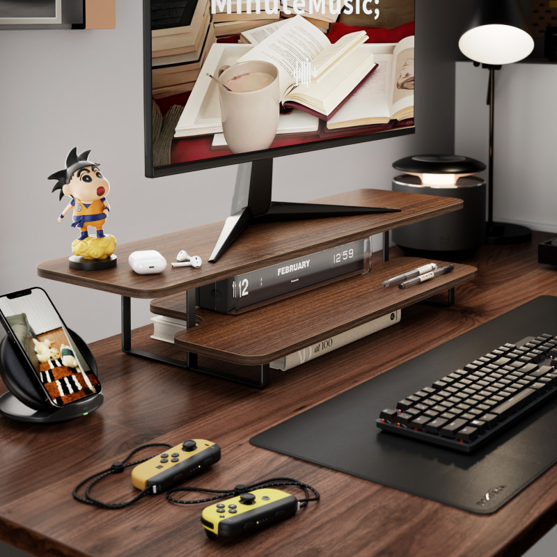 Monitorstandaard met walnoot a - Desk Setup With Laptop And Monitor recensie en prijs