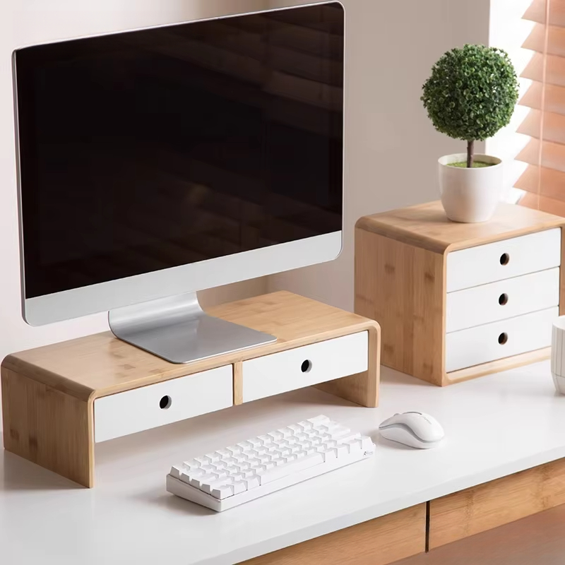 Bamboe laptopmonitorverhoger M - Desk Setup With Laptop And Monitor recensie en prijs