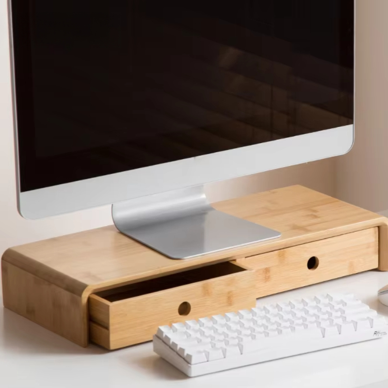 Bamboe laptopmonitorverhoger M - Desk Setup With Laptop And Monitor recensie en prijs